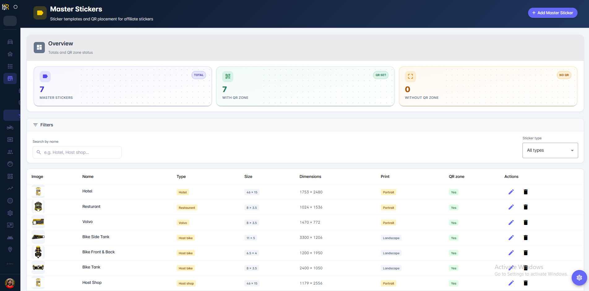 Sticker Dashboard