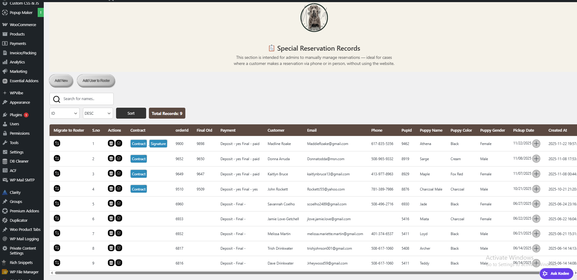 Special Reservation Records