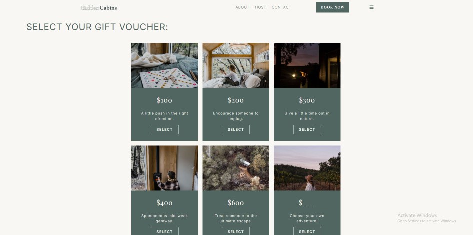 Gift Voucher Selection